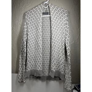 Wooden Ships‎ Gray & White Geometric Open Front Cardigan Sweater Size S/M